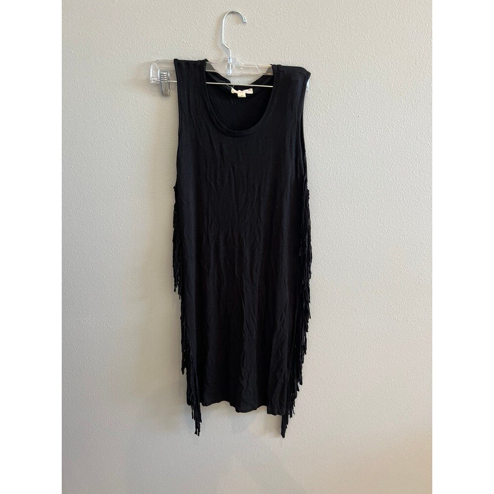 Size S Sleeveless Round Neck Black Tank Dress Tasseled